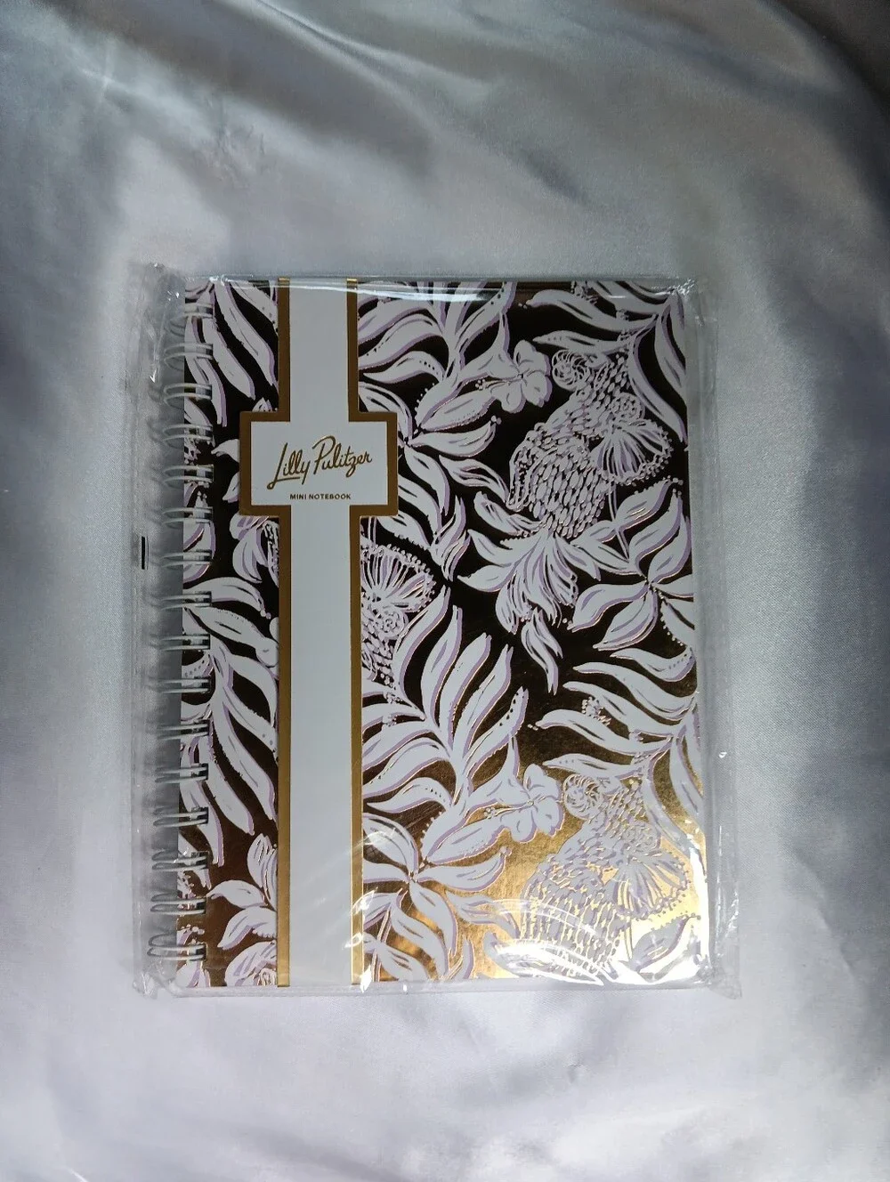 Lilly Pulitzer Mini Notebook Spiral Bound Pocket Floral Metallic Gold Lilac 8.5